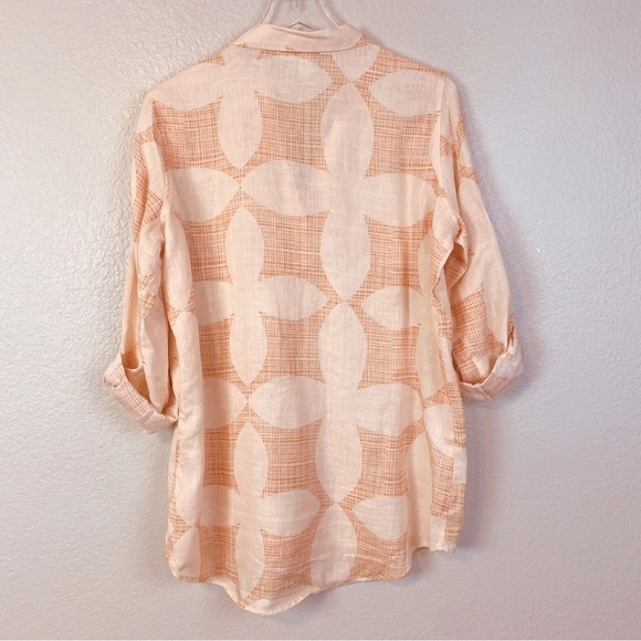Joie Linen Button Up Peach Print Blou Size M - Picture 2 of 5